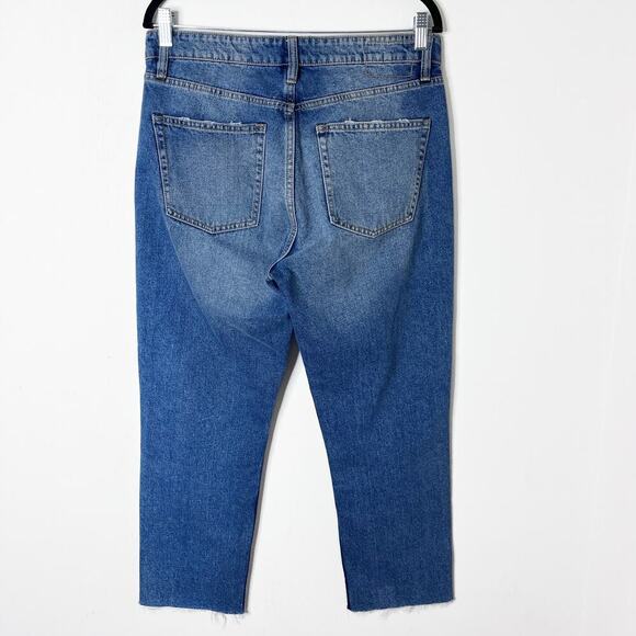 Zara Womens TRF Straight Jeans 8 High Rise Cut Off Cropped Light Wash Button Fly - Picture 5 of 9